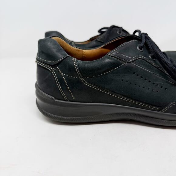 Ecco Mens 45 / US 11 Black Leather Remote Tie Oxford Shoes Shock Point Sole Work - Picture 2 of 13
